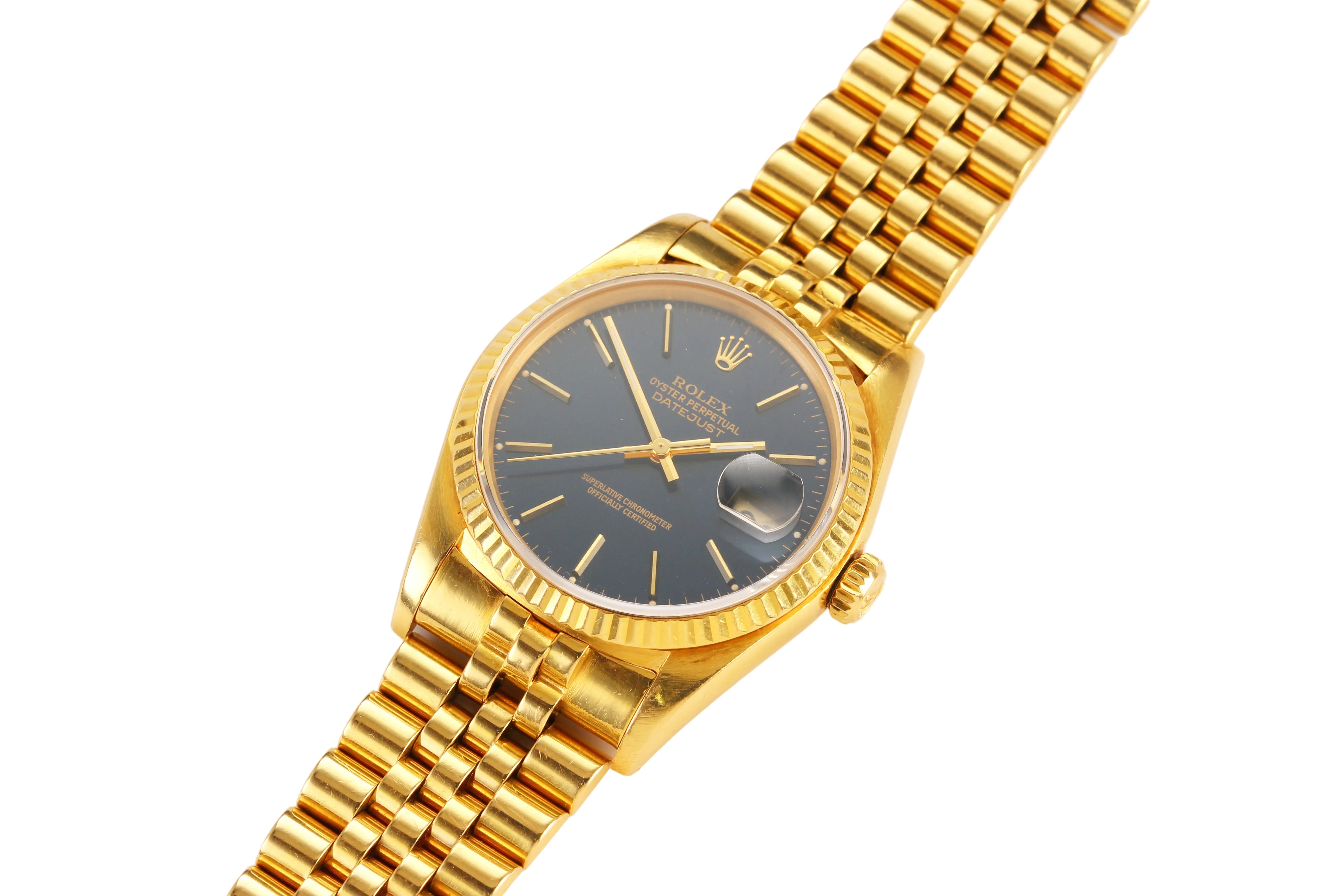 Rolex Datejust 36mm '16018' Blue Dial 18K Yellow Gold