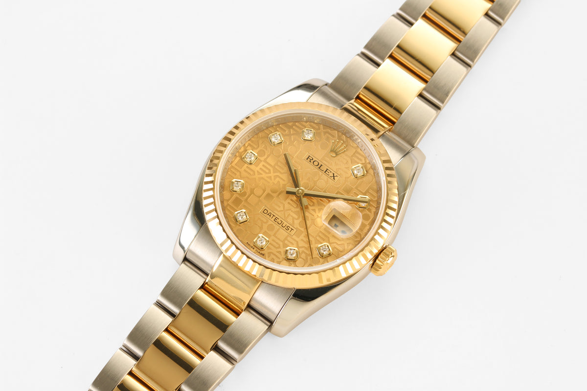Rolex Datejust 36mm '116233' Steel & 18K Yellow Gold Champagne Anniversary Diamond Dial