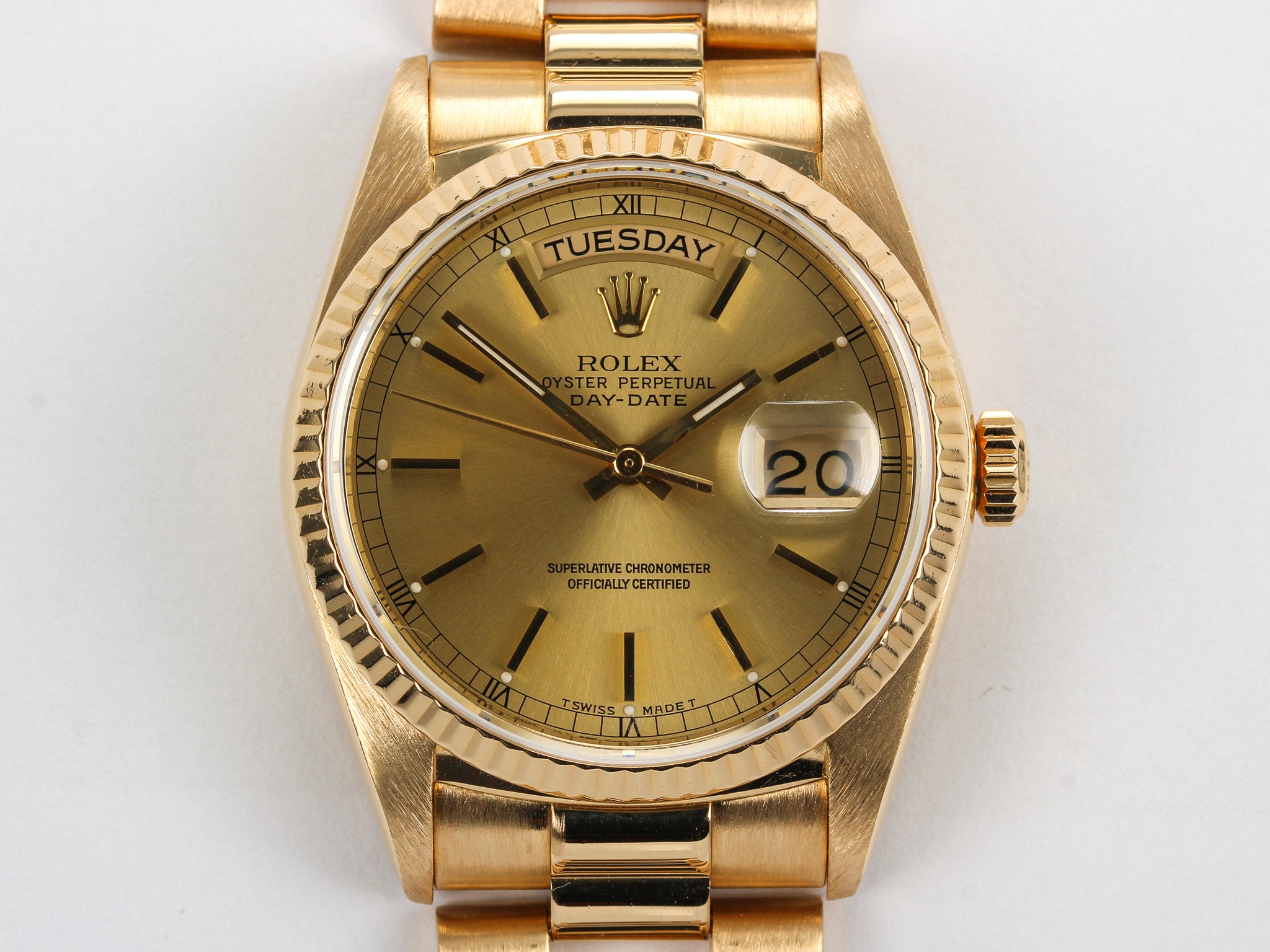 Rolex Day-Date 18038 Champagne Dial in Yellow Gold with Hidden Clasp Bracelet