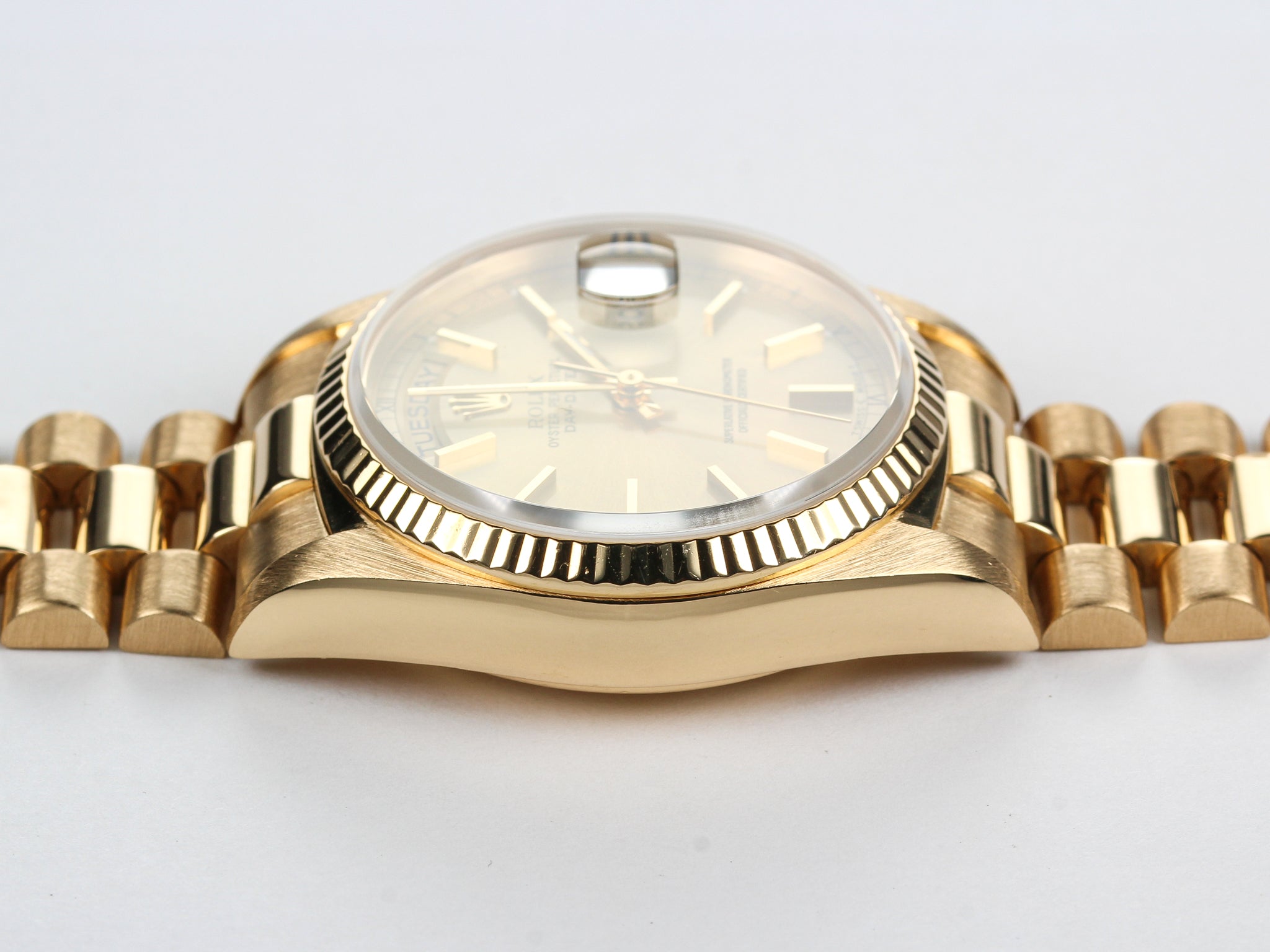Rolex Day-Date 18038 Champagne Dial in Yellow Gold with Hidden Clasp Bracelet