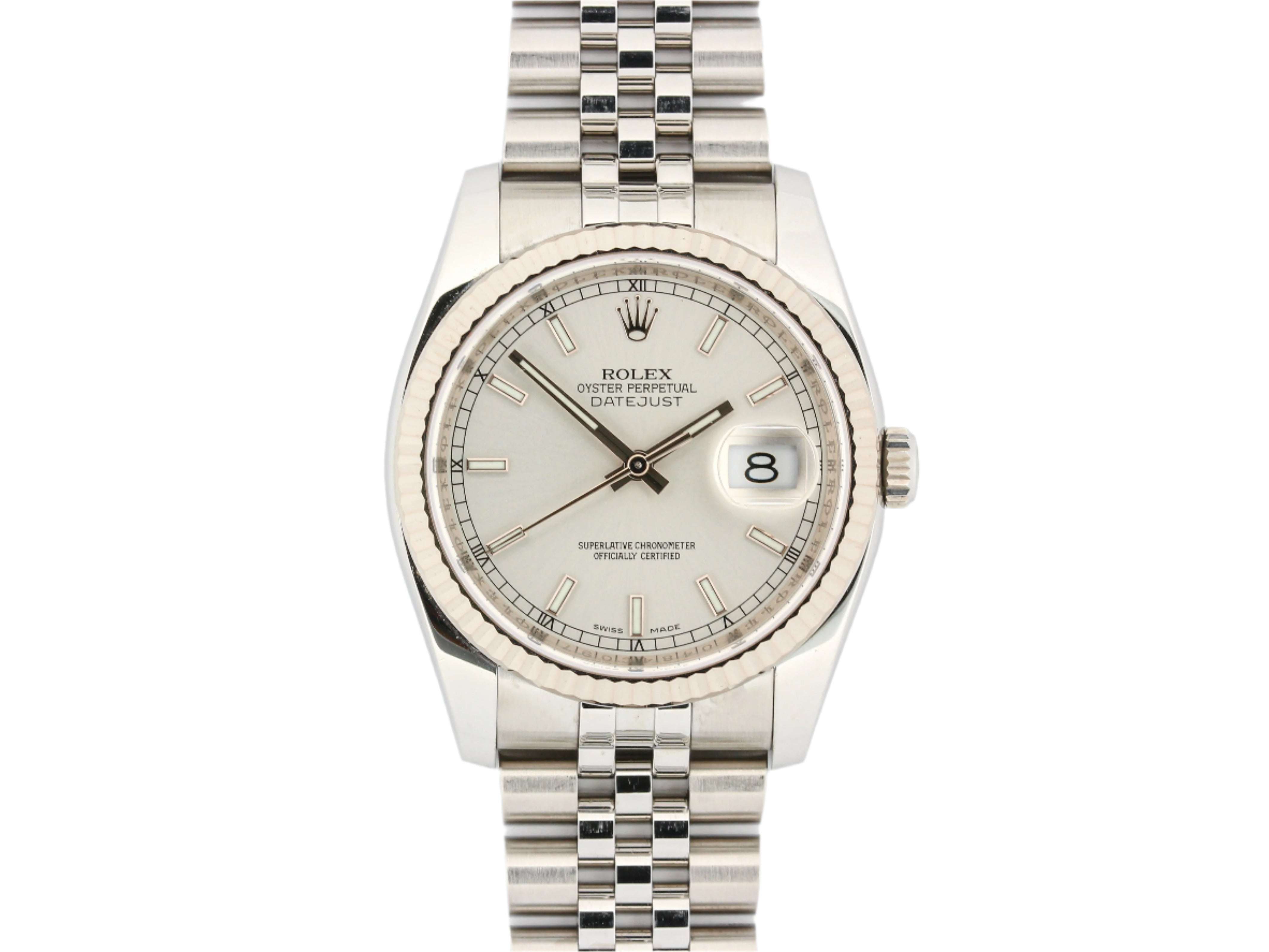 Rolex Datejust 116234 Silver Stick Dial on Jubilee Hidden Clasp Bracelet with Papers