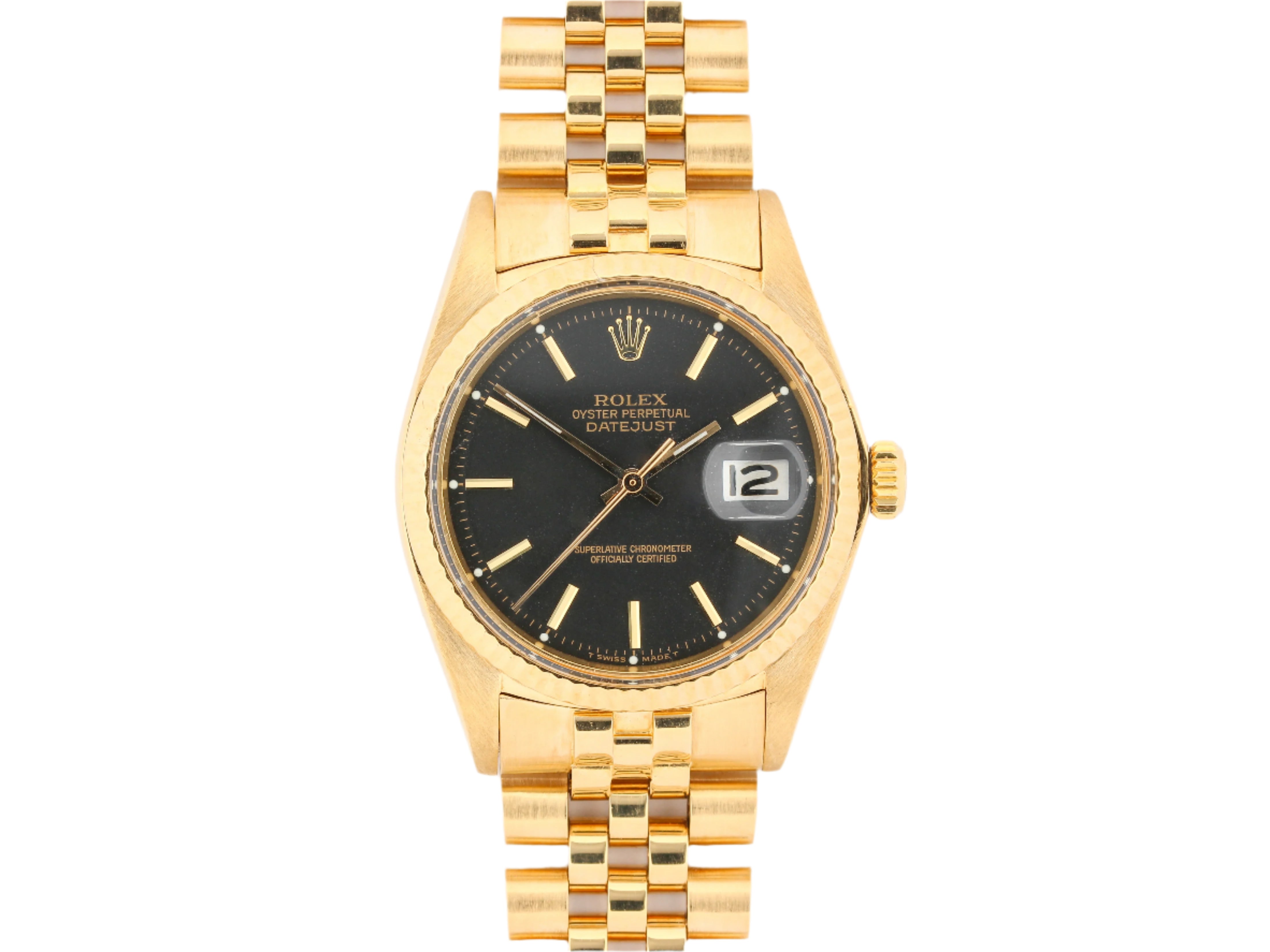 Rolex Datejust 1601 Black Dial in Yellow Gold with Big Logo Bracelet