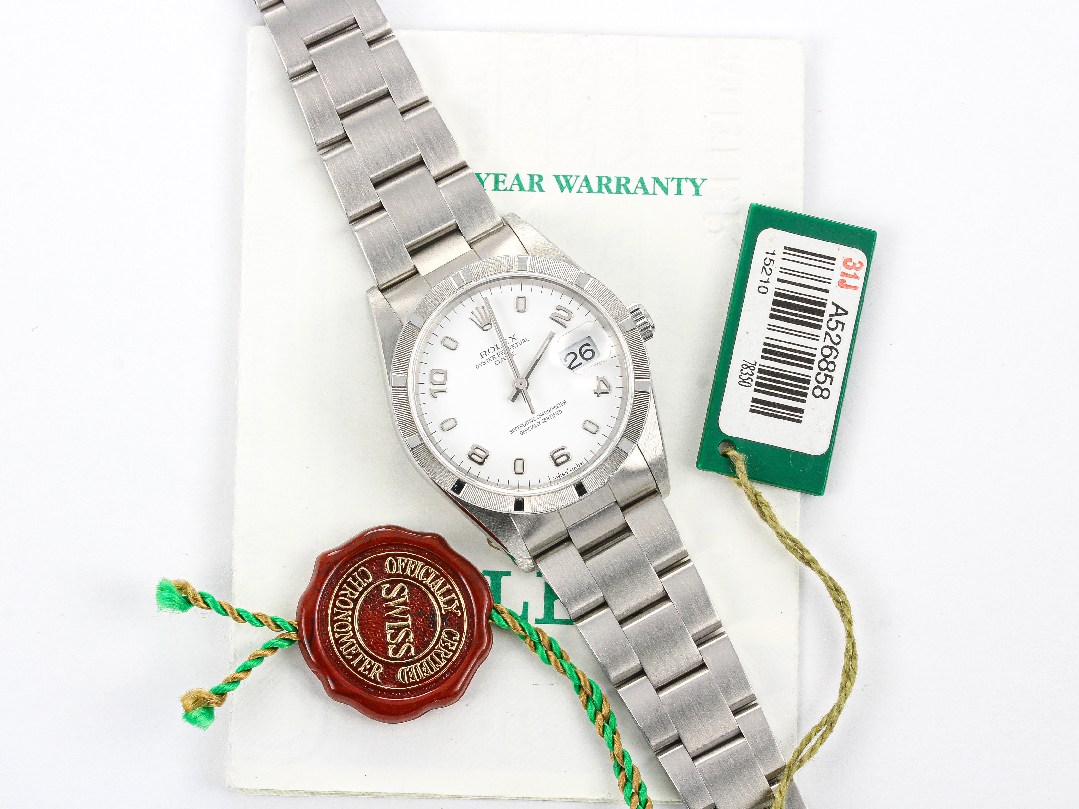 Rolex Date 15210 White Dial in Steel Case and Bracelet with Papers