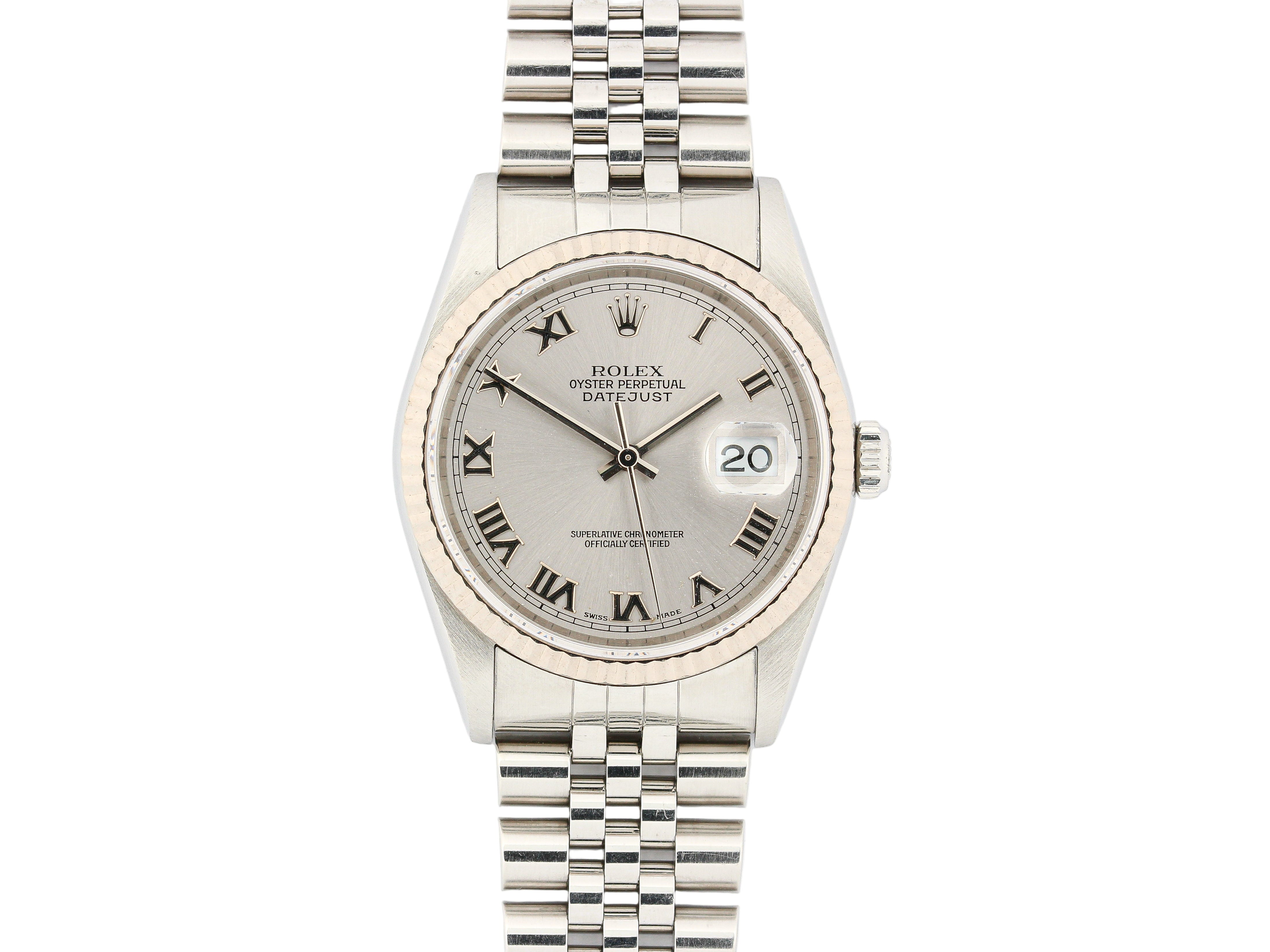 Rolex Datejust 36mm '16234' Steel & 18K White Gold Silver Roman Dial