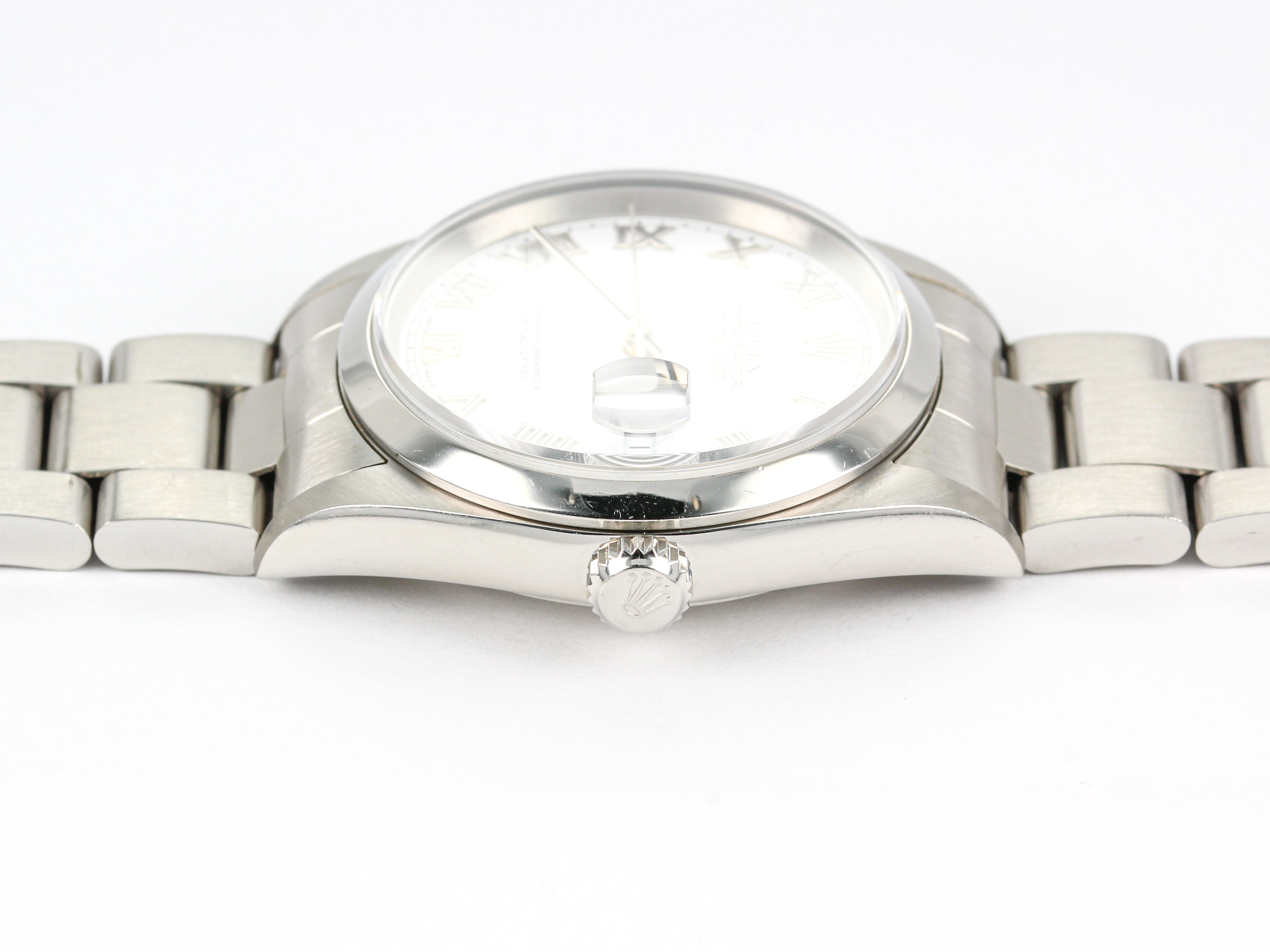 Rolex Datejust 16200 Smooth Bezel with White Roman Numeral Dial on Oyster Bracelet