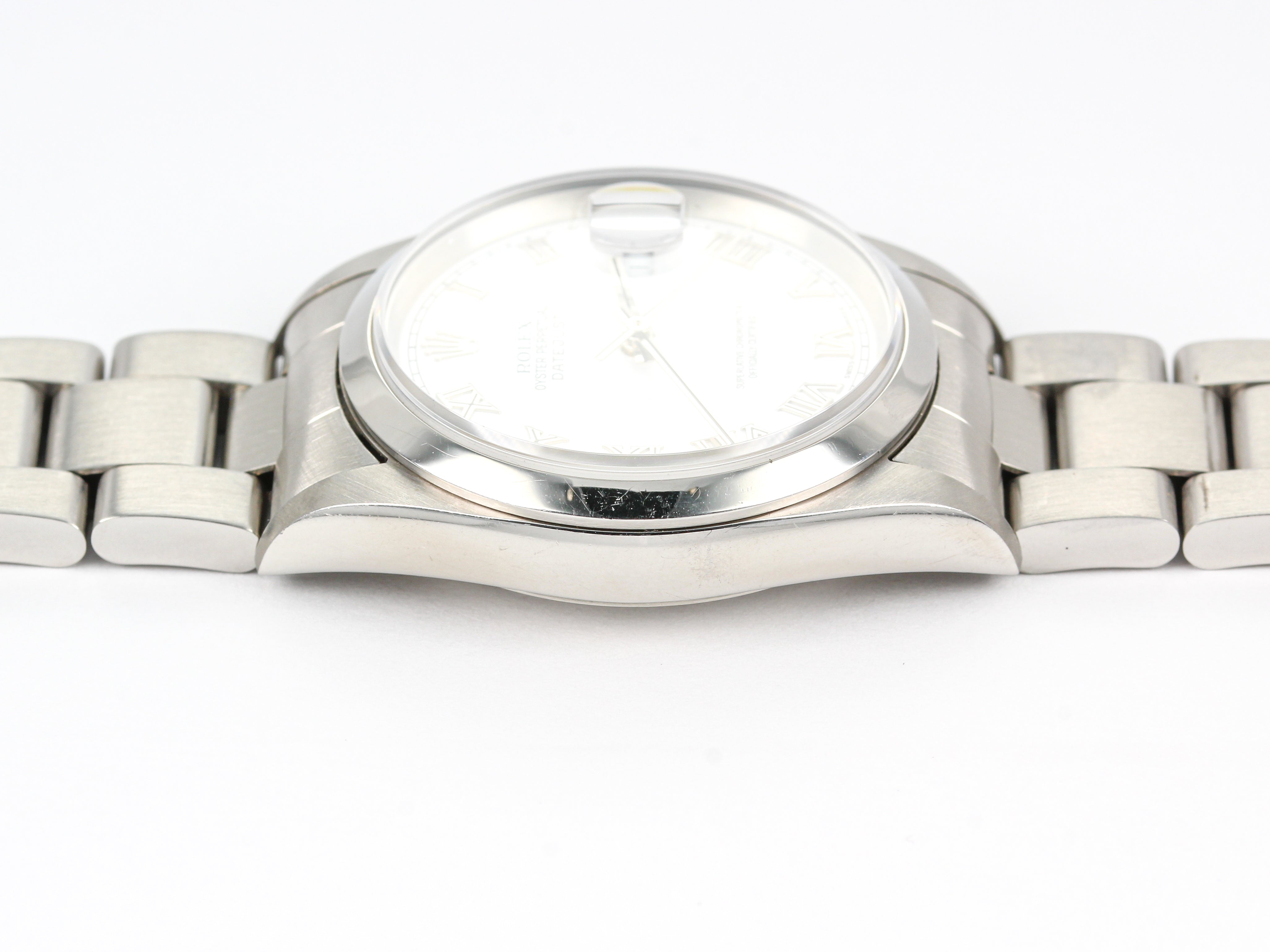 Rolex Datejust 16200 Smooth Bezel with White Roman Numeral Dial on Oyster Bracelet