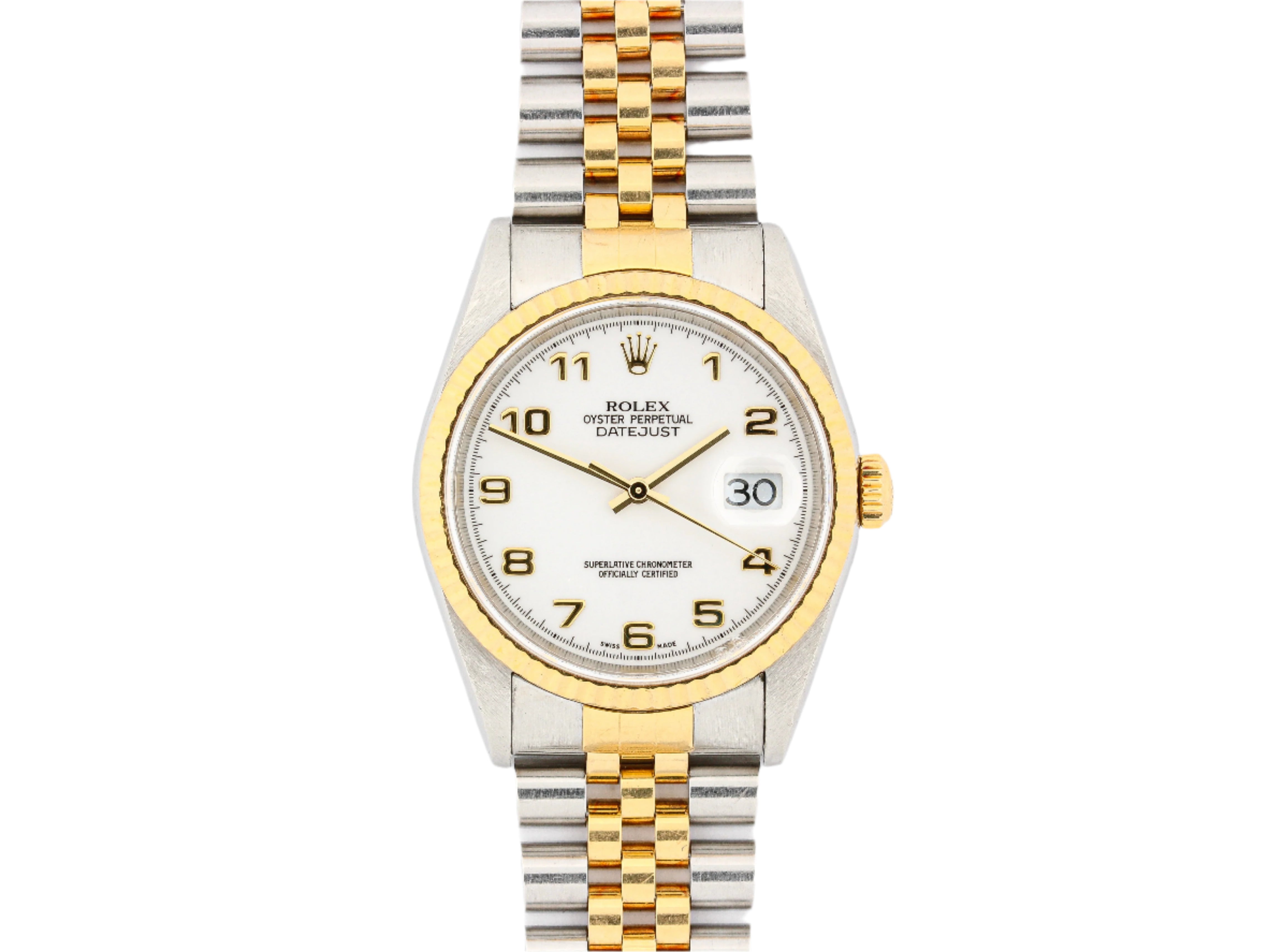 Rolex Datejust 16233 in Steel and Gold with White Racing Dial on Jubilee Bracelet