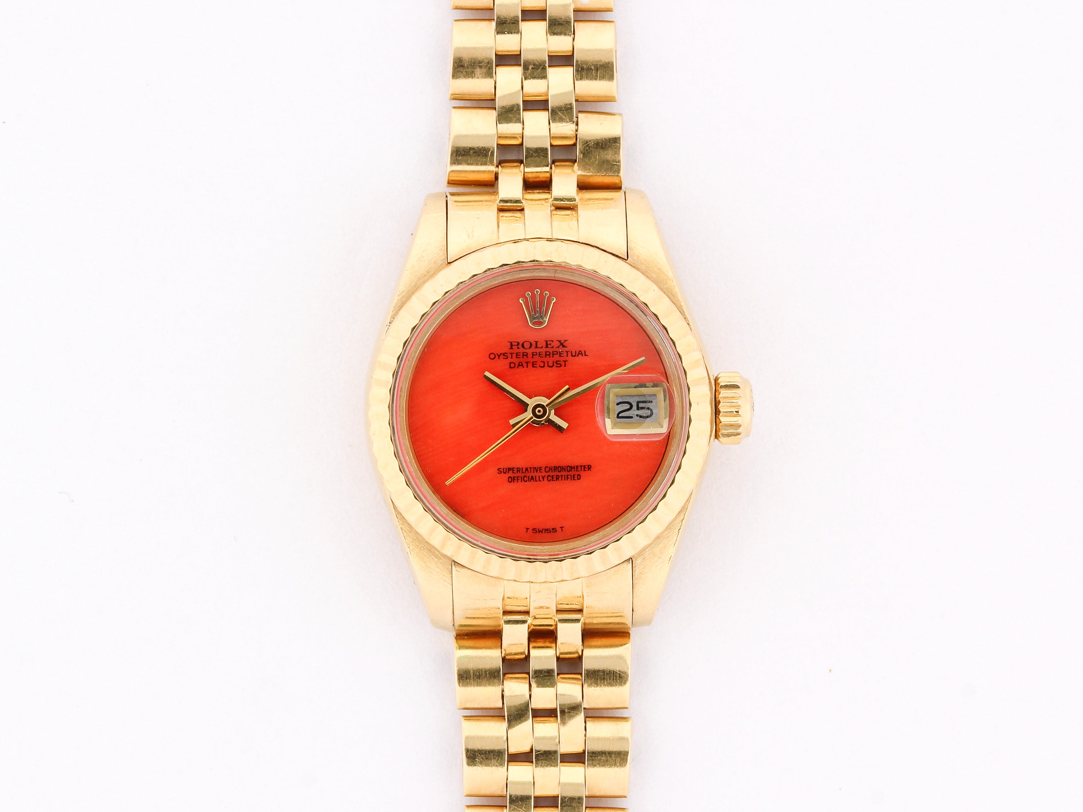 Rolex Ladies Datejust 6917 Coral Dial in Yellow Gold with Papers