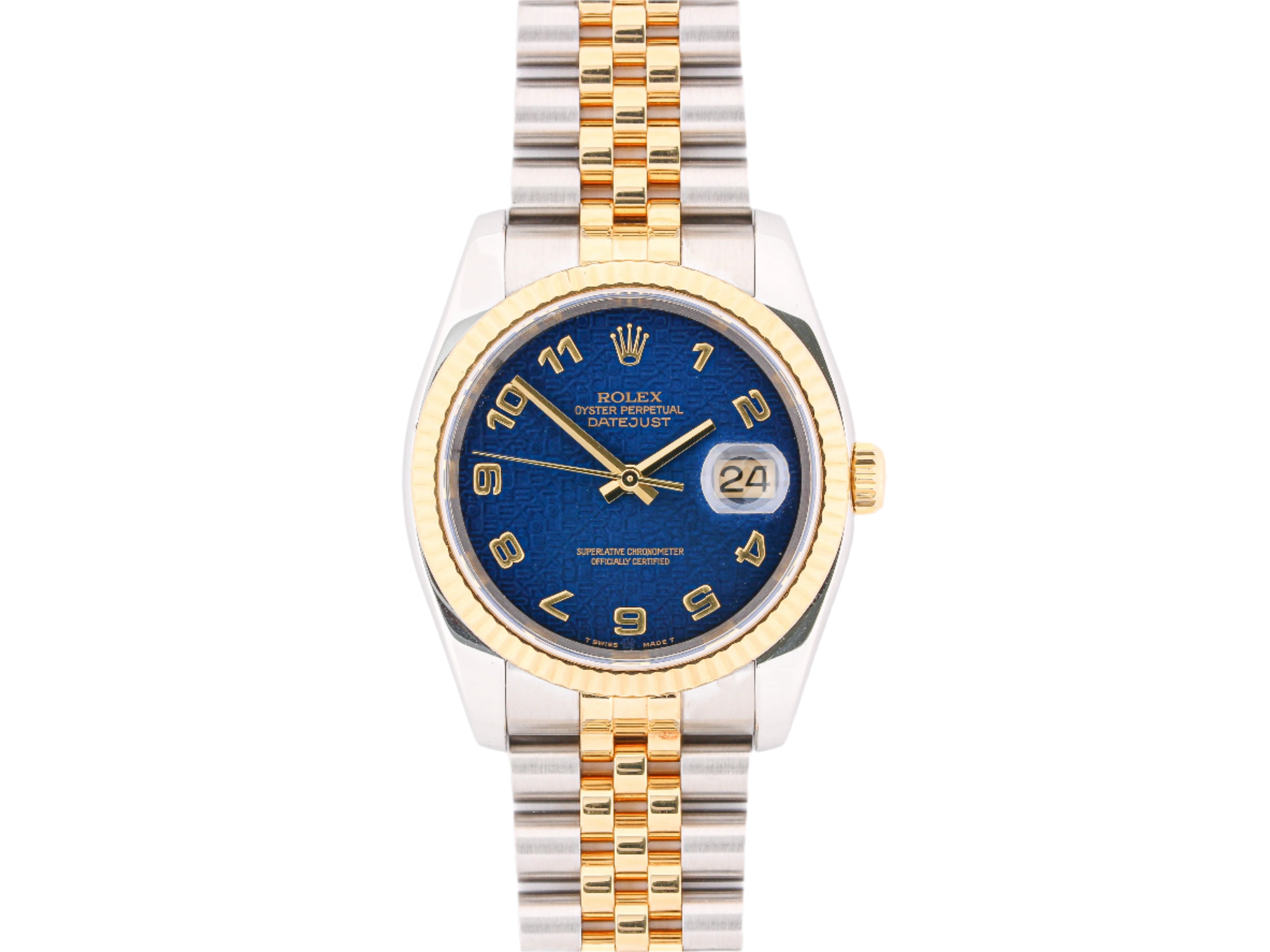 Rolex Datejust 116233 in Steel and Gold with Blue Anniversary Dial on Jubilee Hidden Clasp Bracelet