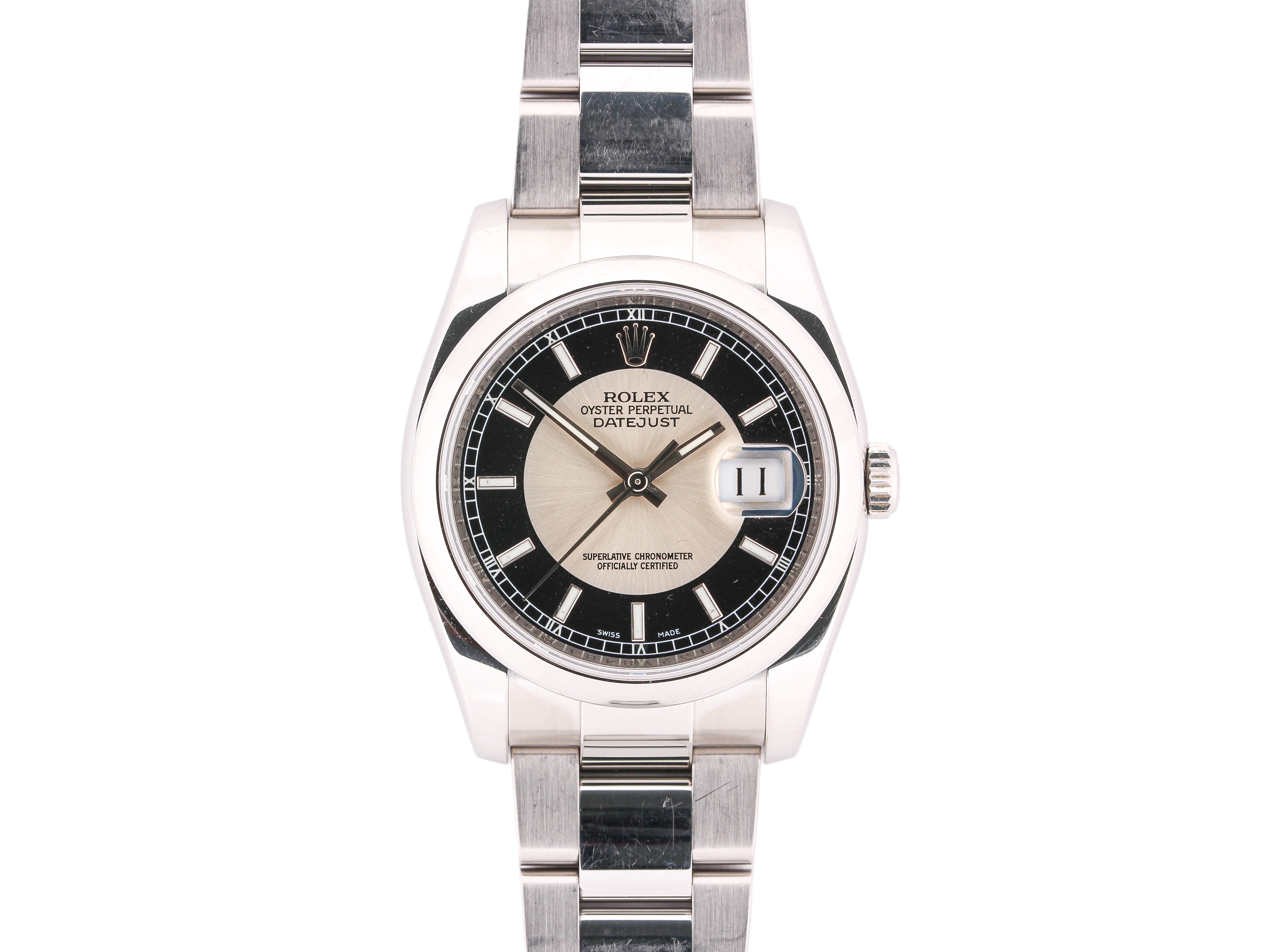Rolex Datejust 36mm '116200' Steel Smooth Bezel Tuxedo Dial