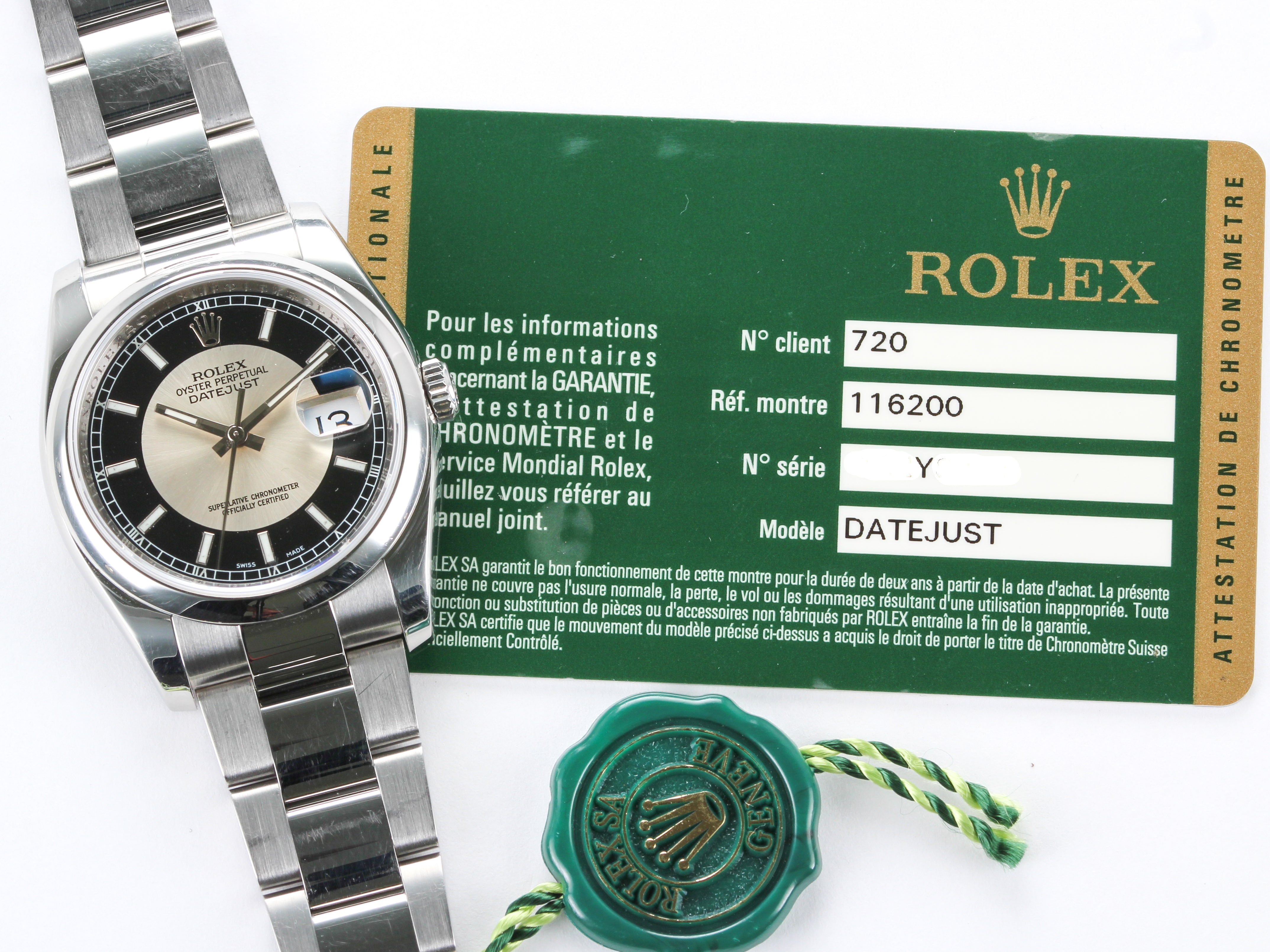 Rolex Datejust 116200 Smooth Bezel Tuxedo Dial on Oyster Bracelet with Papers