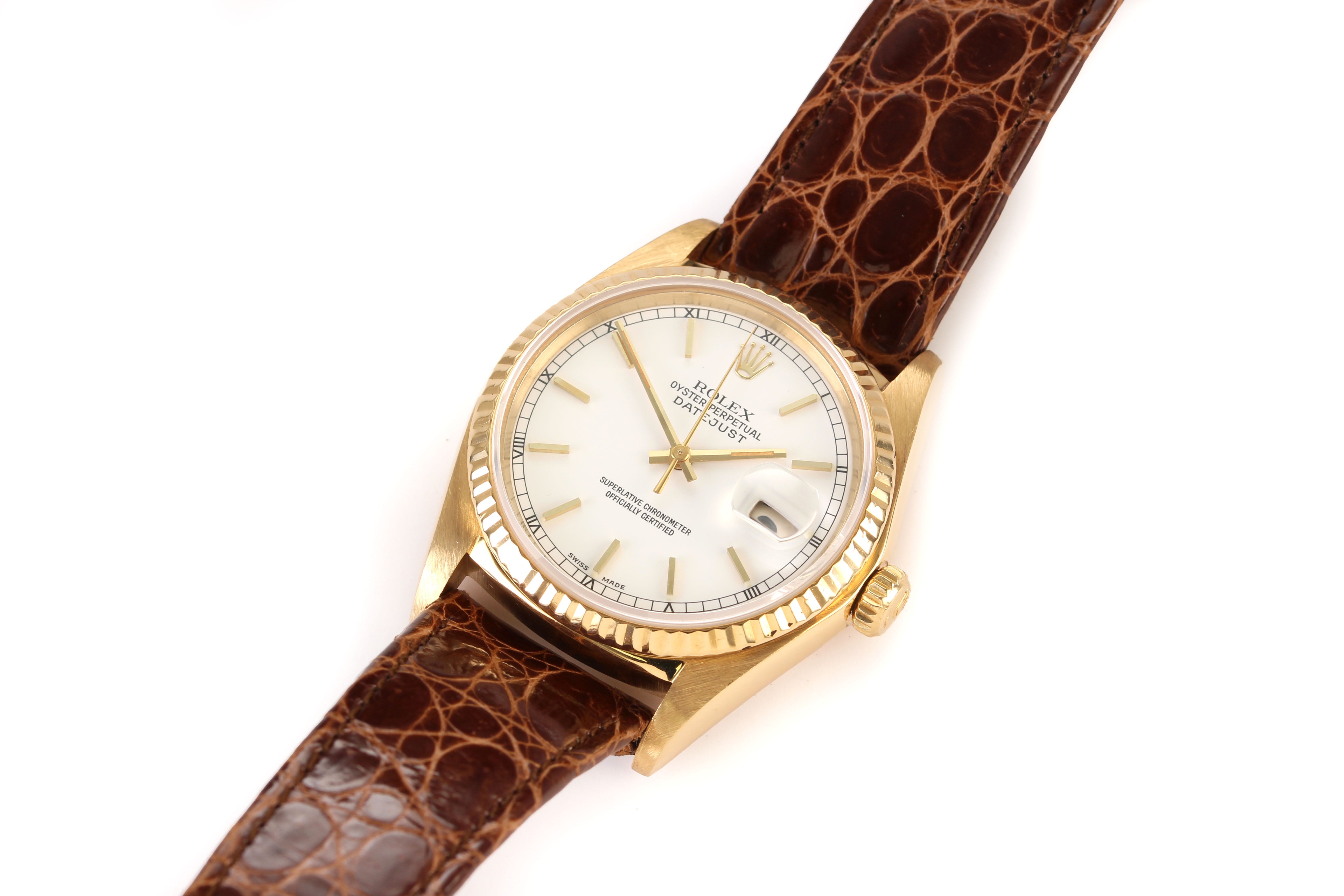 Rolex Datejust 36mm '16018' White Dial 18K Yellow Gold