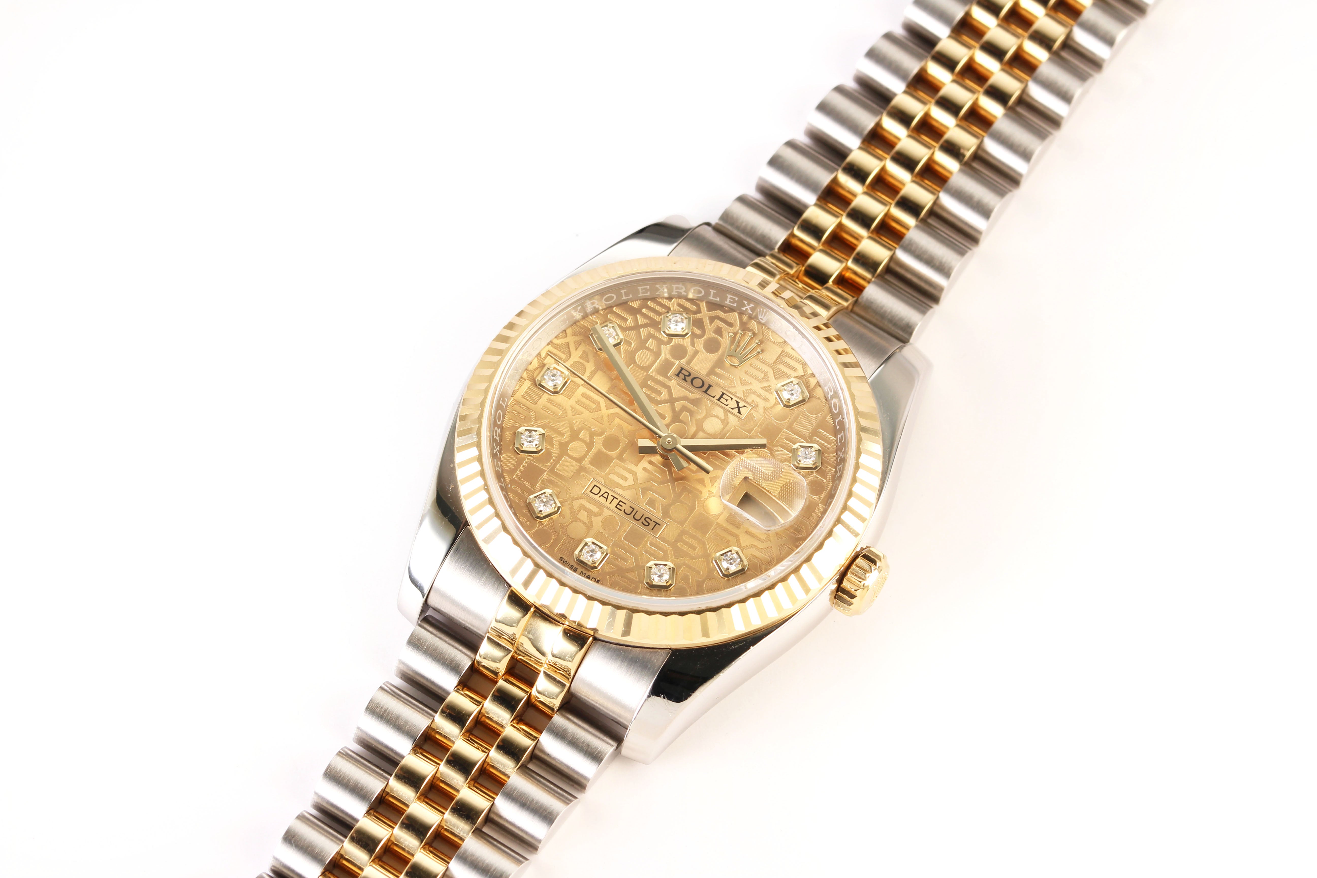 Rolex Datejust 36mm '116233' Steel & 18K Yellow Gold Champagne Anniversary Diamond Dial