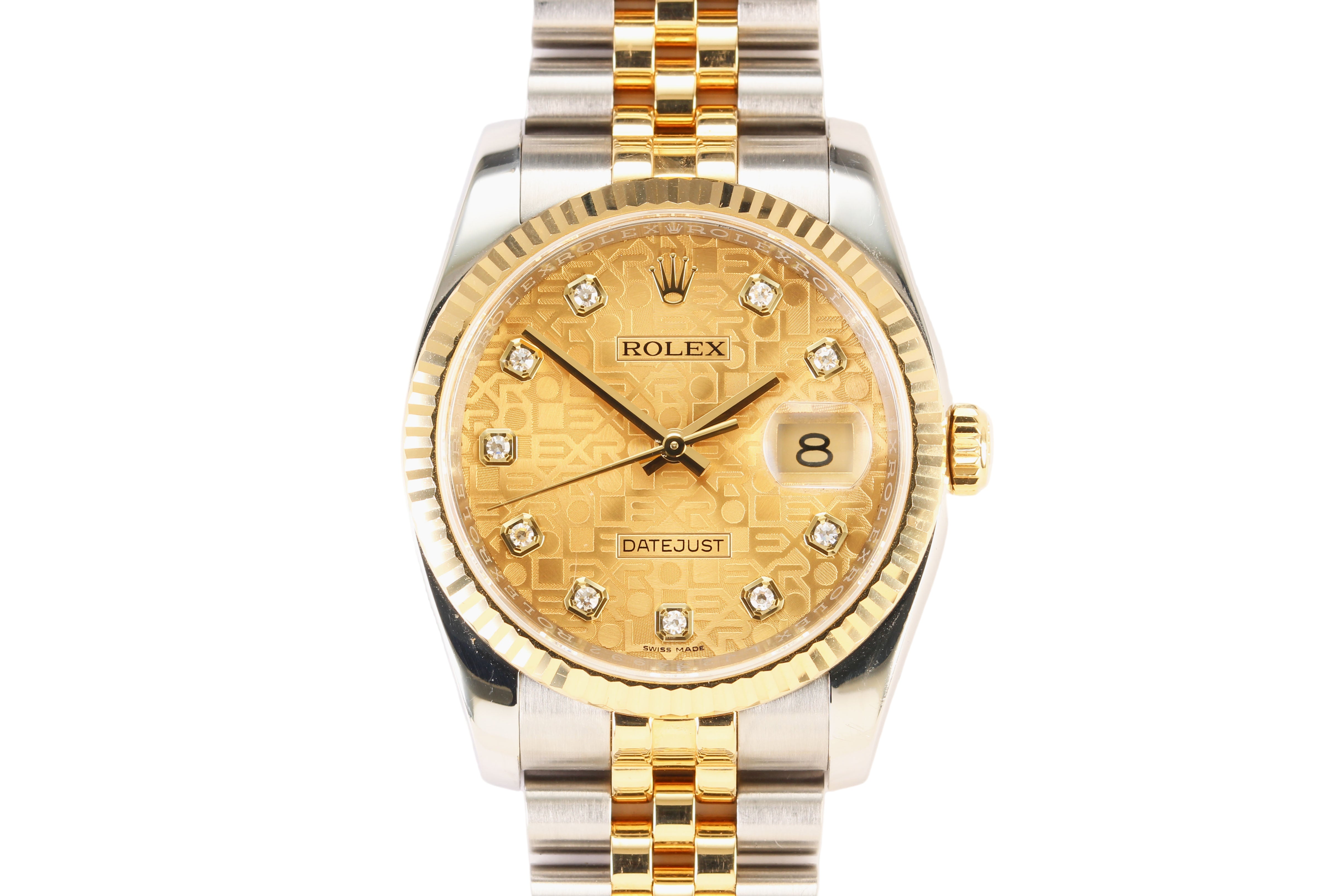 Rolex Datejust 36mm '116233' Steel & 18K Yellow Gold Champagne Anniversary Diamond Dial