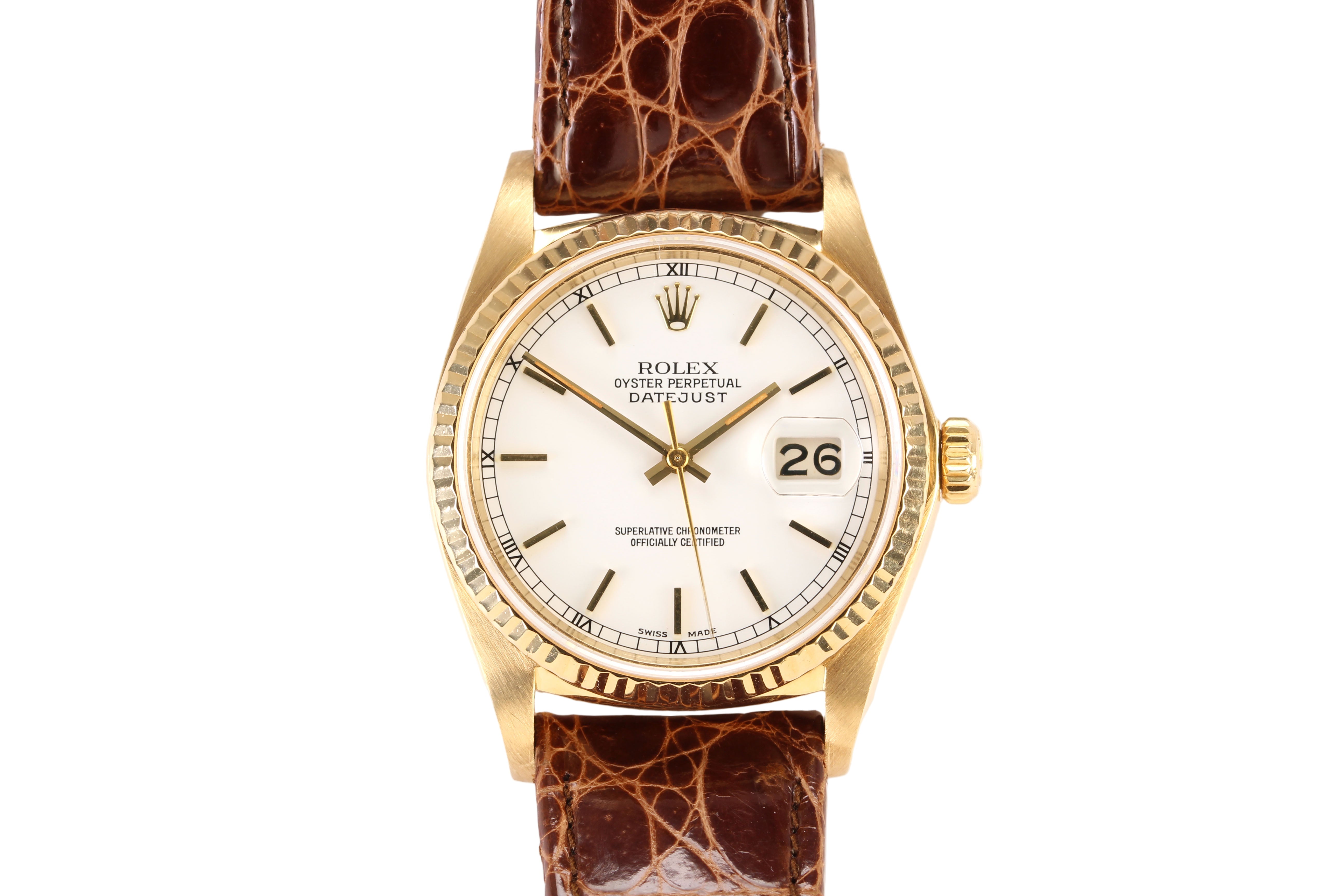 Rolex Datejust 36mm '16018' White Dial 18K Yellow Gold