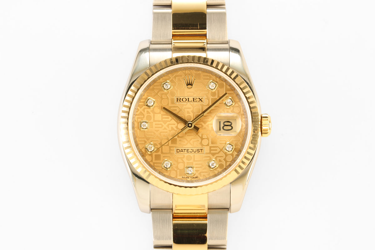 Rolex Datejust 36mm '116233' Steel & 18K Yellow Gold Champagne Anniversary Diamond Dial