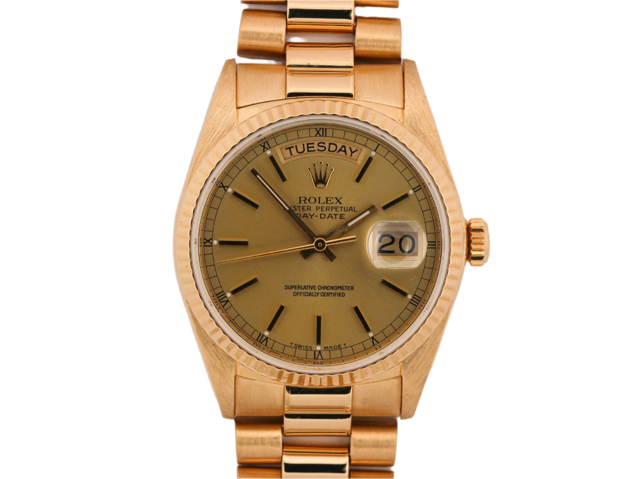 Rolex Day-Date 18038 Champagne Dial in Yellow Gold with Hidden Clasp Bracelet