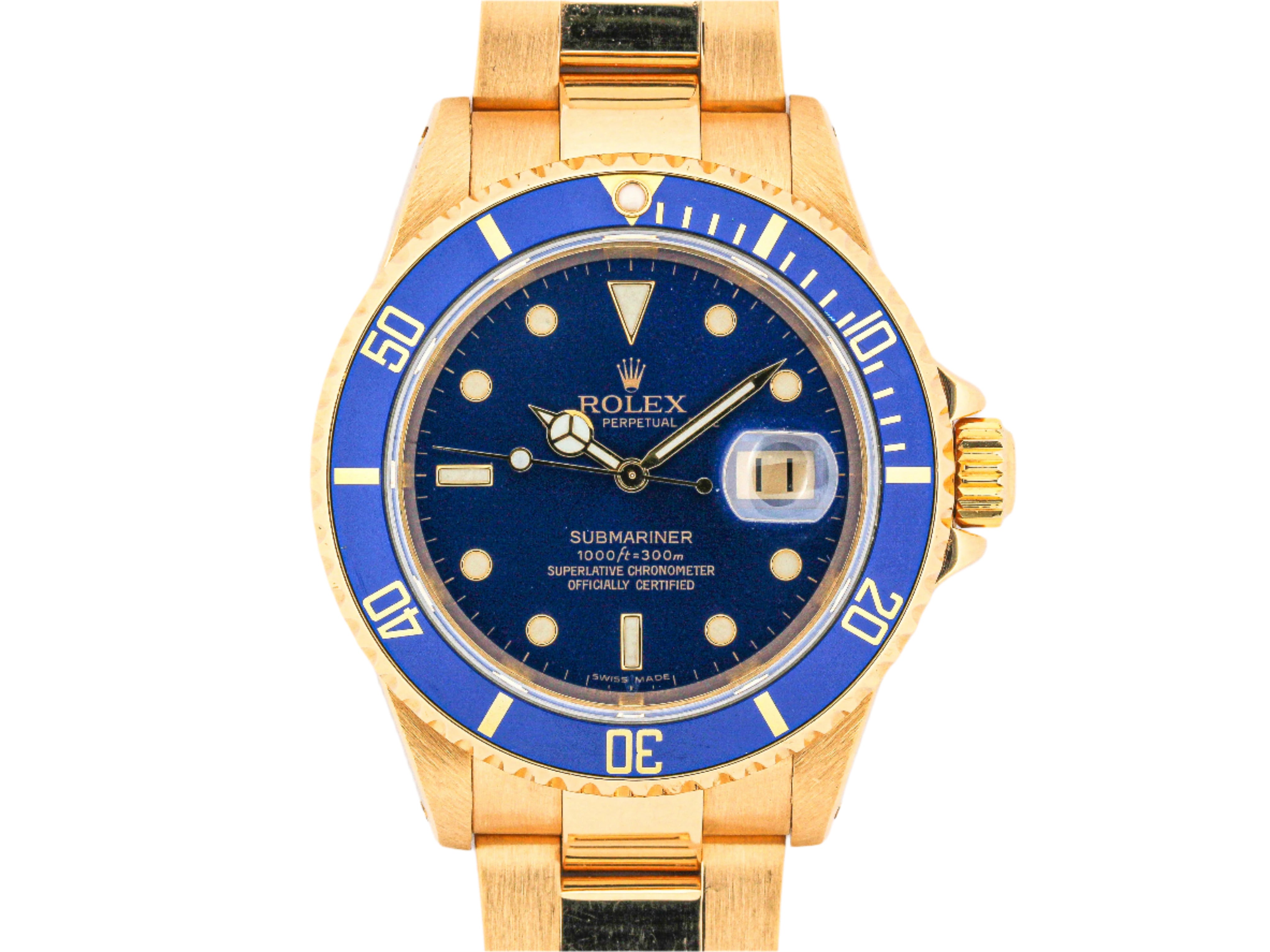 Rolex Submariner 16618 Blue Dial in Yellow Gold on Oyster Bracelet