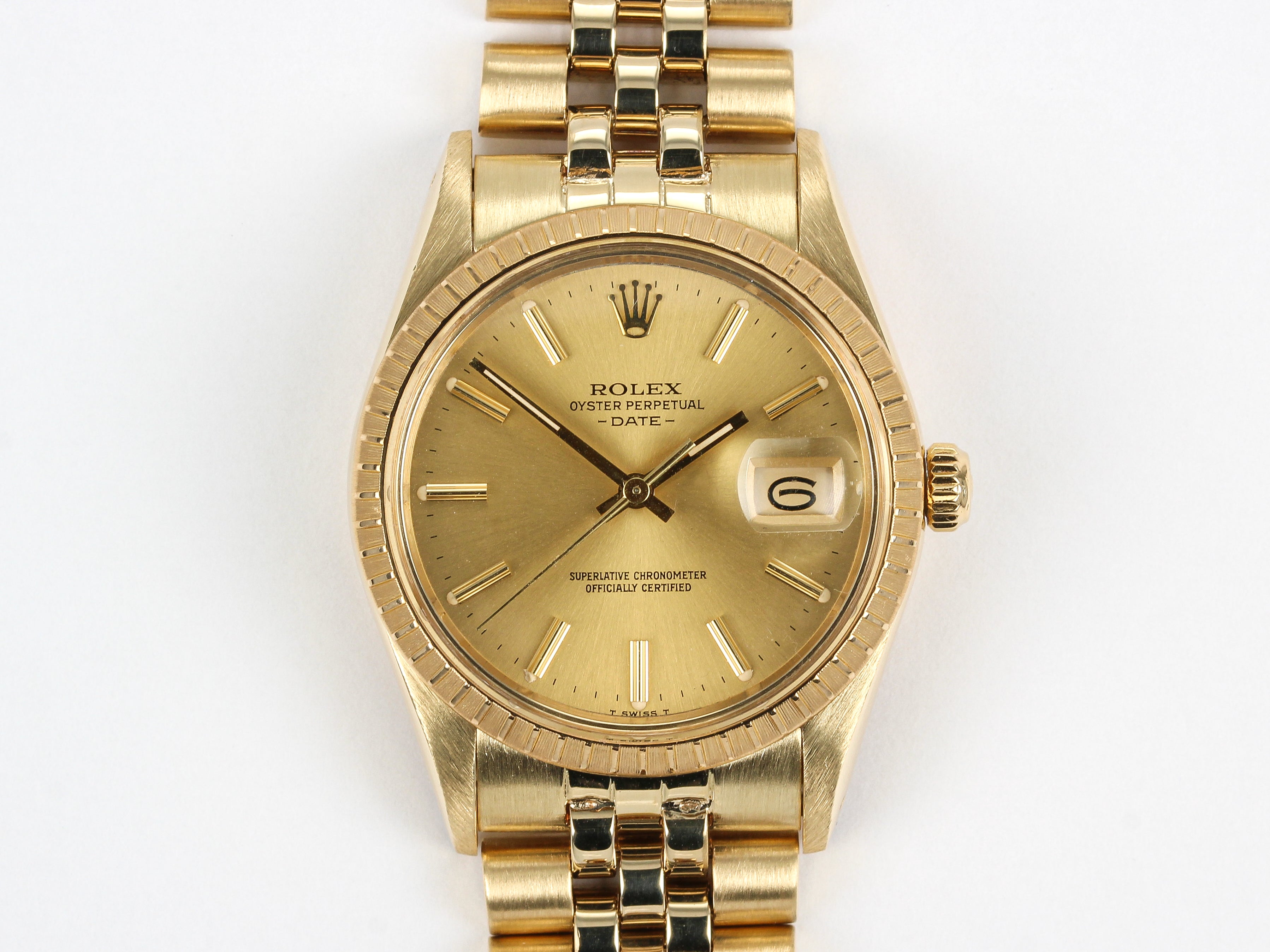 Rolex Date 15000 Champagne Dial in 14K Yellow Gold Case and Jubilee Bracelet