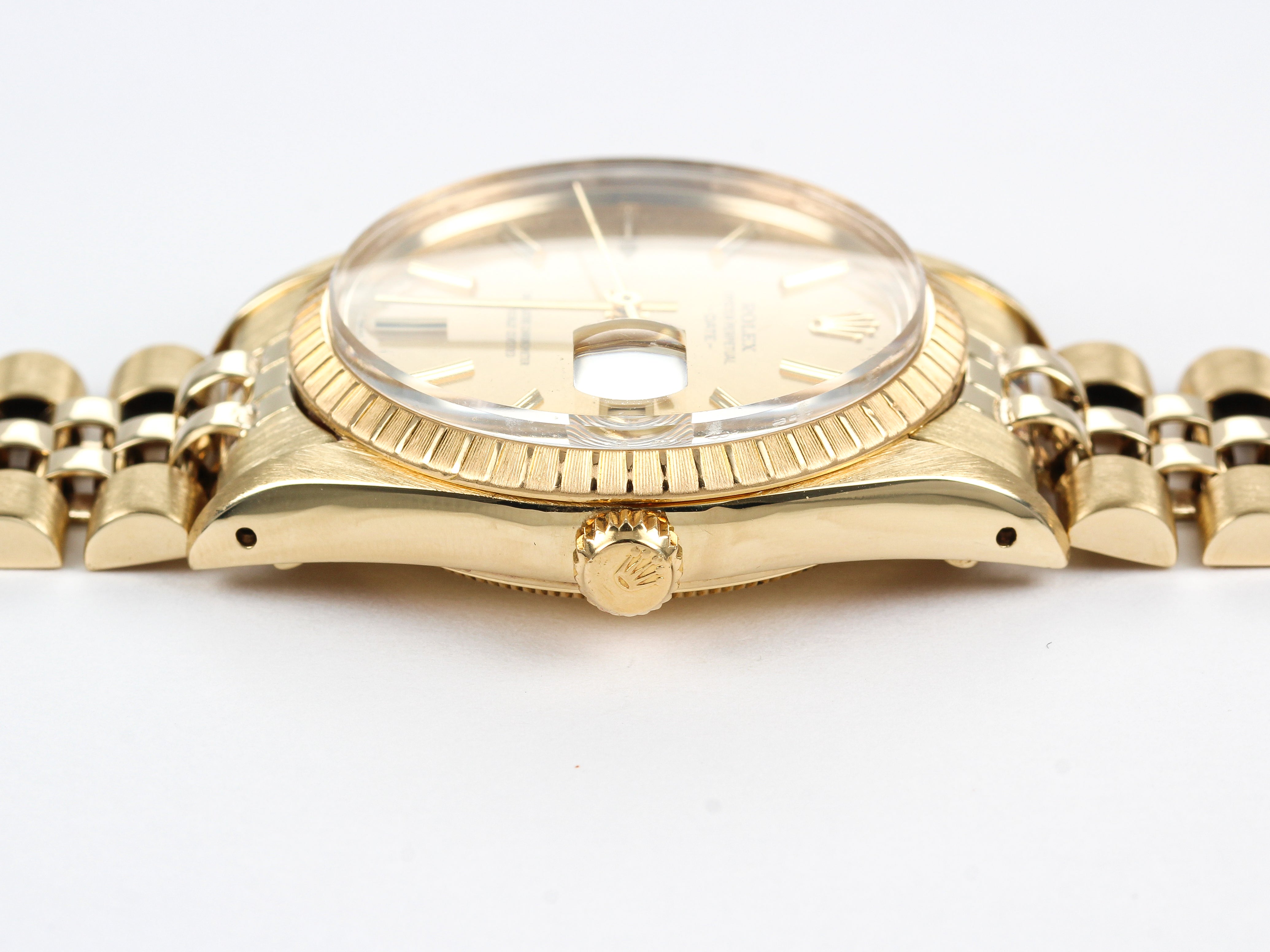 Rolex Date 15000 Champagne Dial in 14K Yellow Gold Case and Jubilee Bracelet