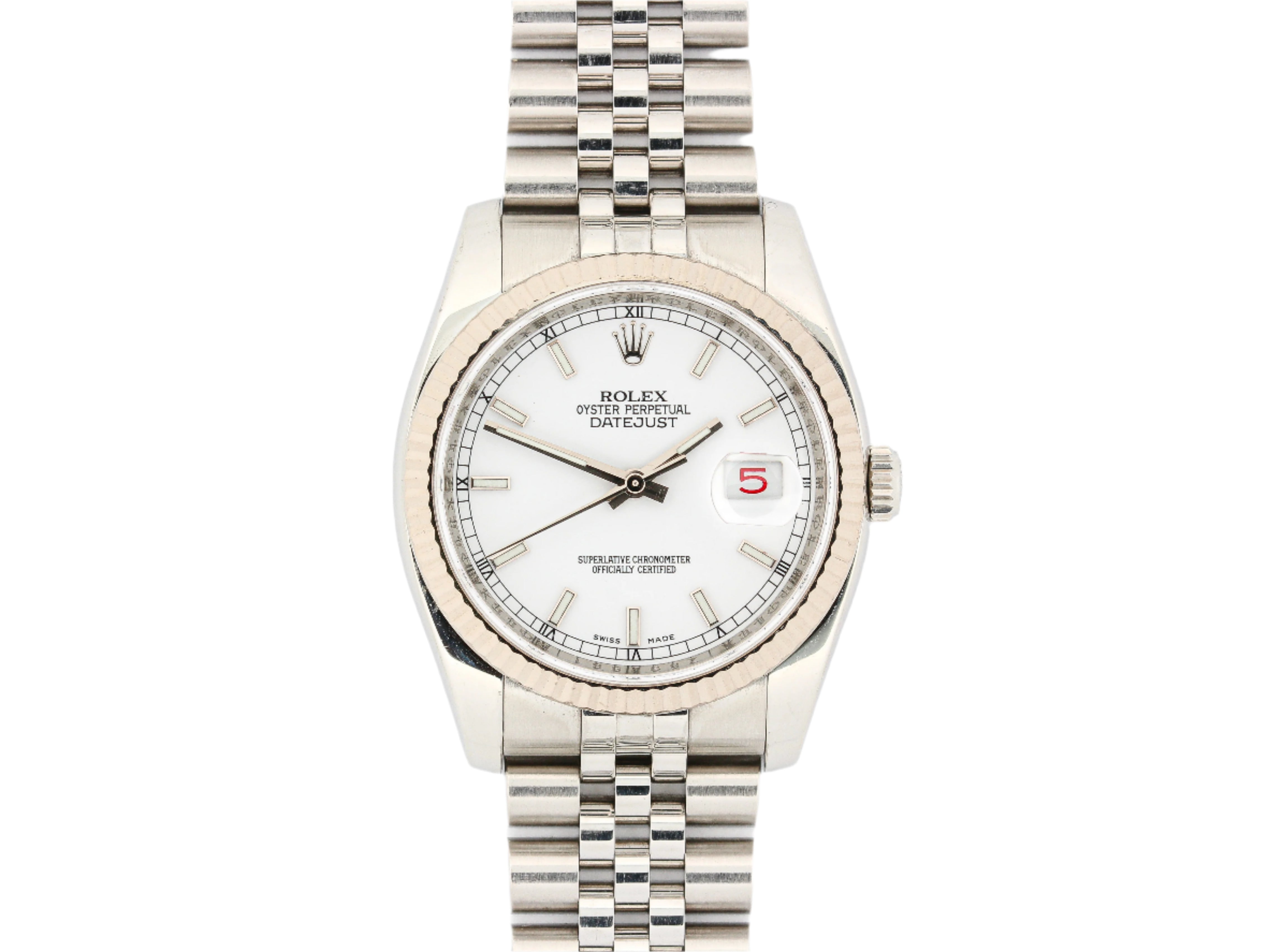 Rolex Datejust 116234 with White Stick Dial on Jubilee Hidden Clasp Bracelet
