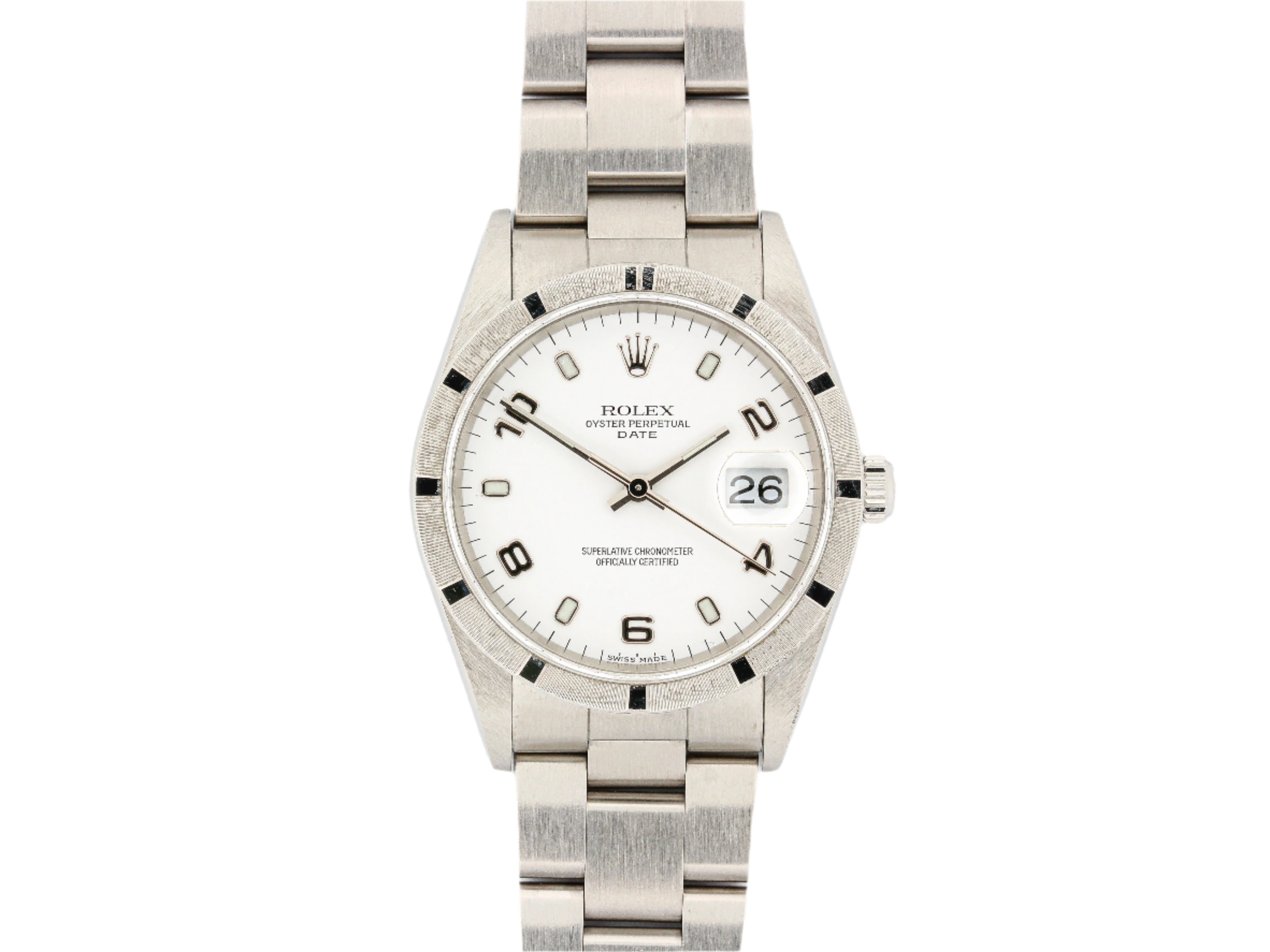 Rolex Date 15210 White Dial in Steel Case and Bracelet with Papers