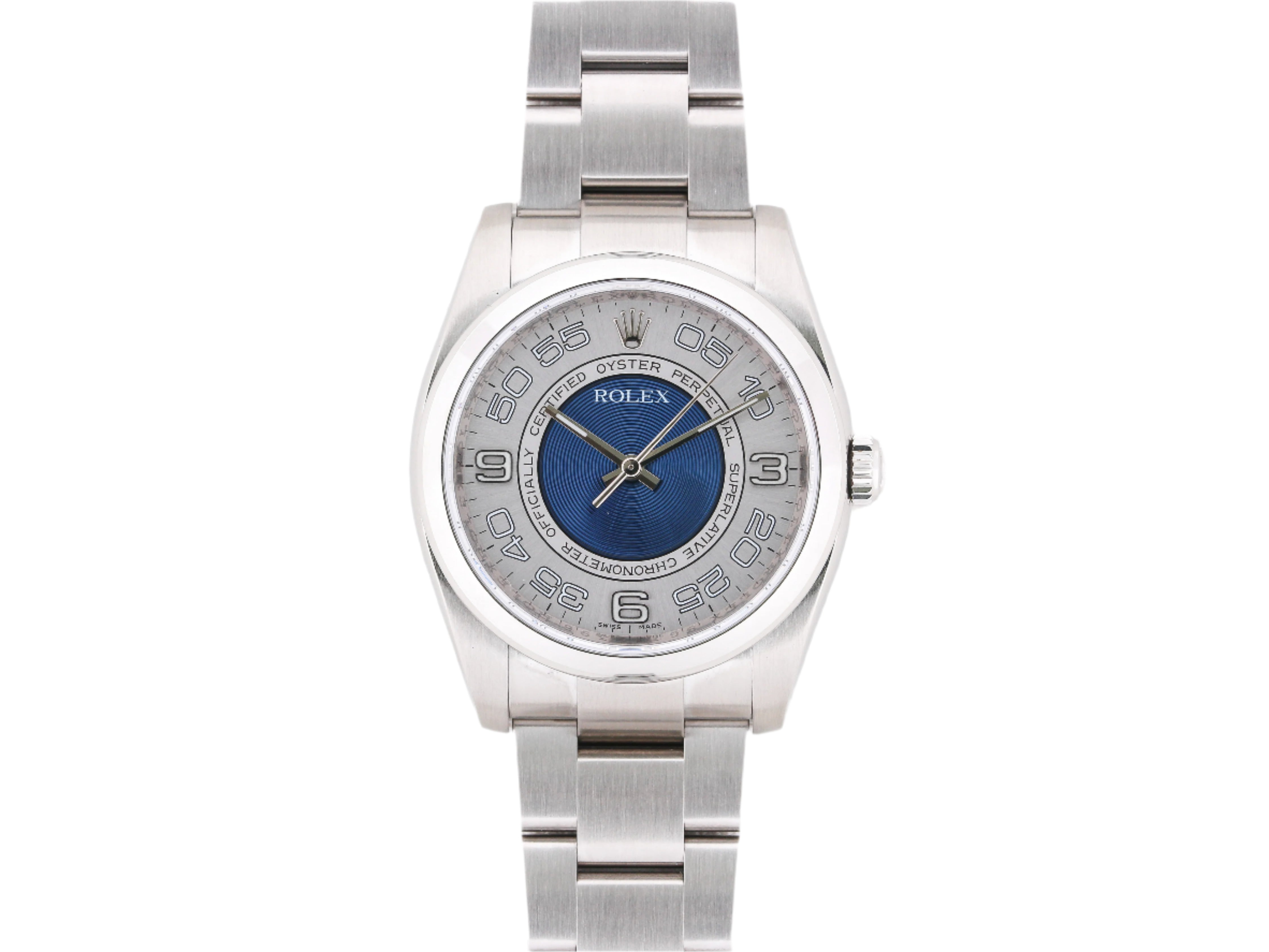 Rolex Oyster Perpetual 116000 Blue Concentric Dial on Oyster Bracelet with Papers