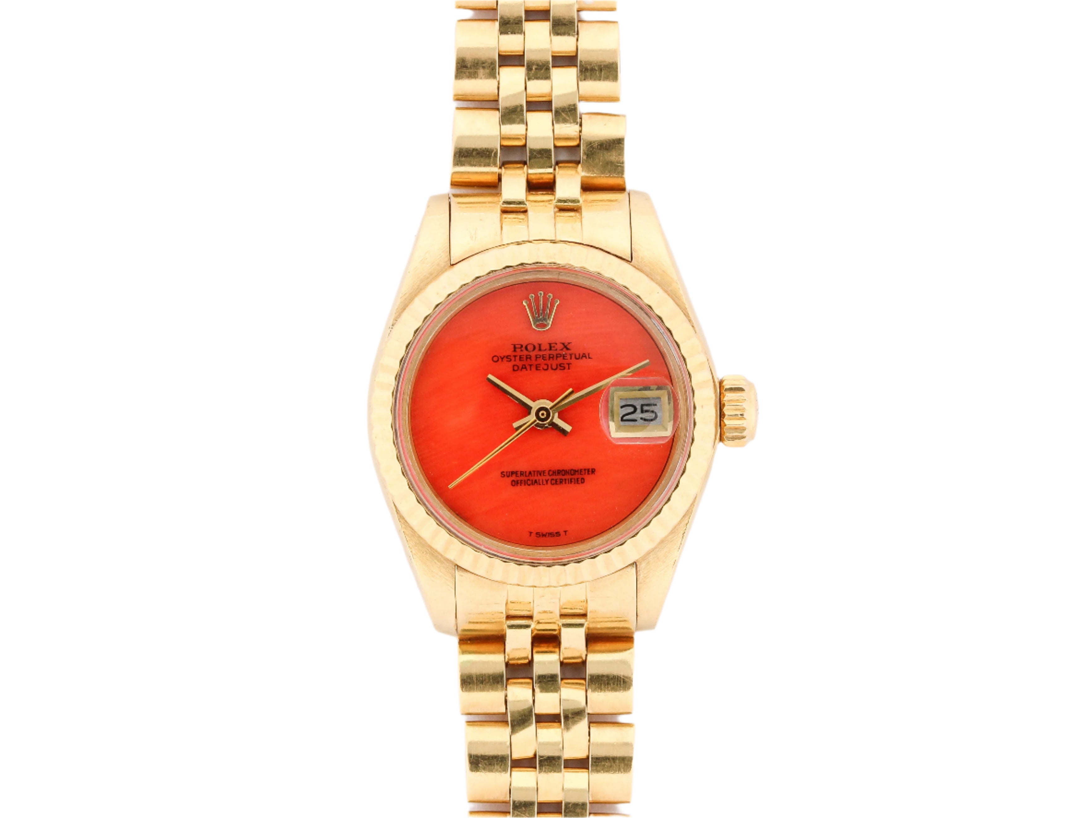 Rolex Ladies Datejust 6917 Coral Dial in Yellow Gold with Papers