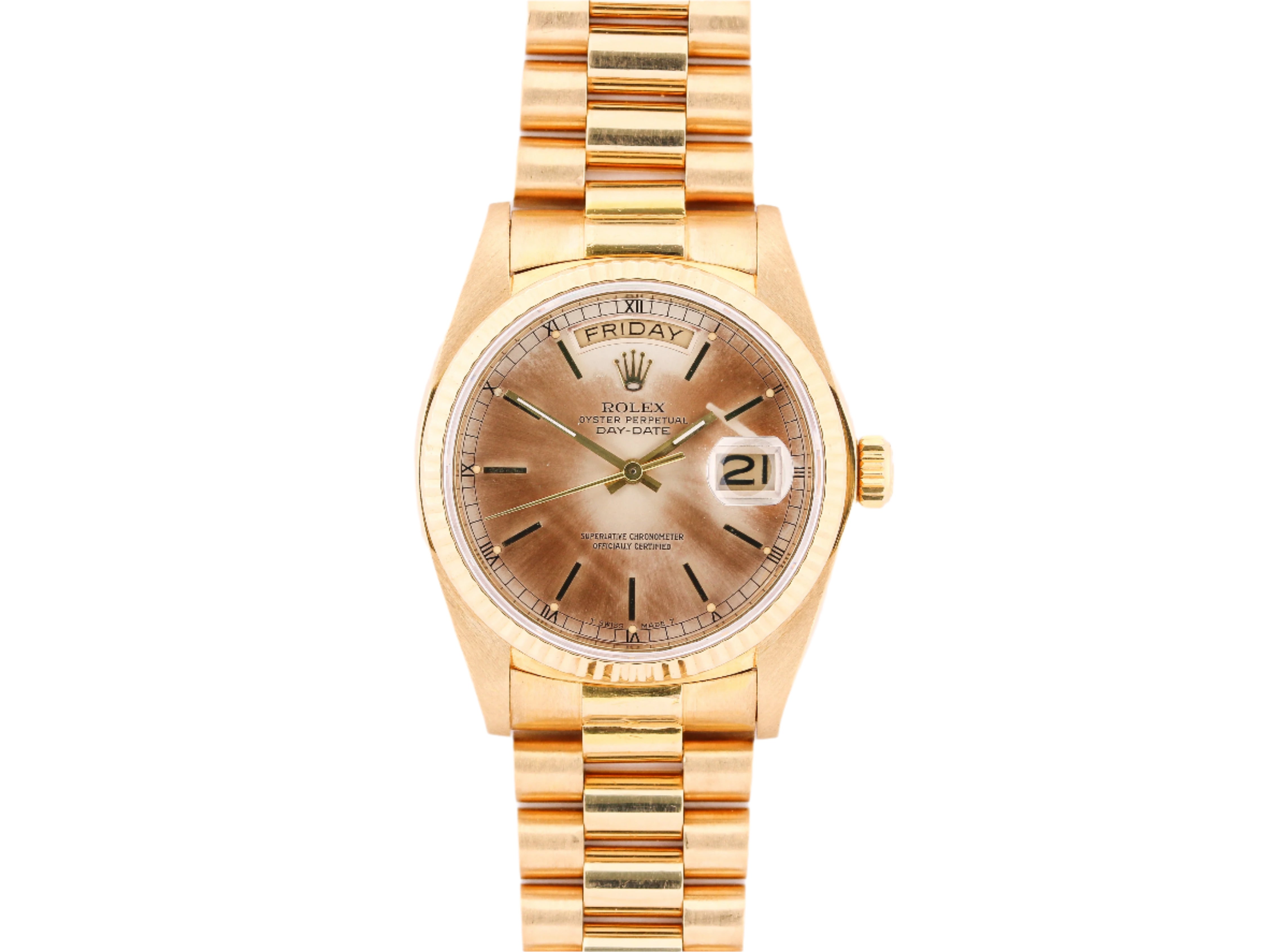 Rolex Day-Date 18038 "Tropical Dial" in Yellow Gold Bracelet with Hidden Clasp