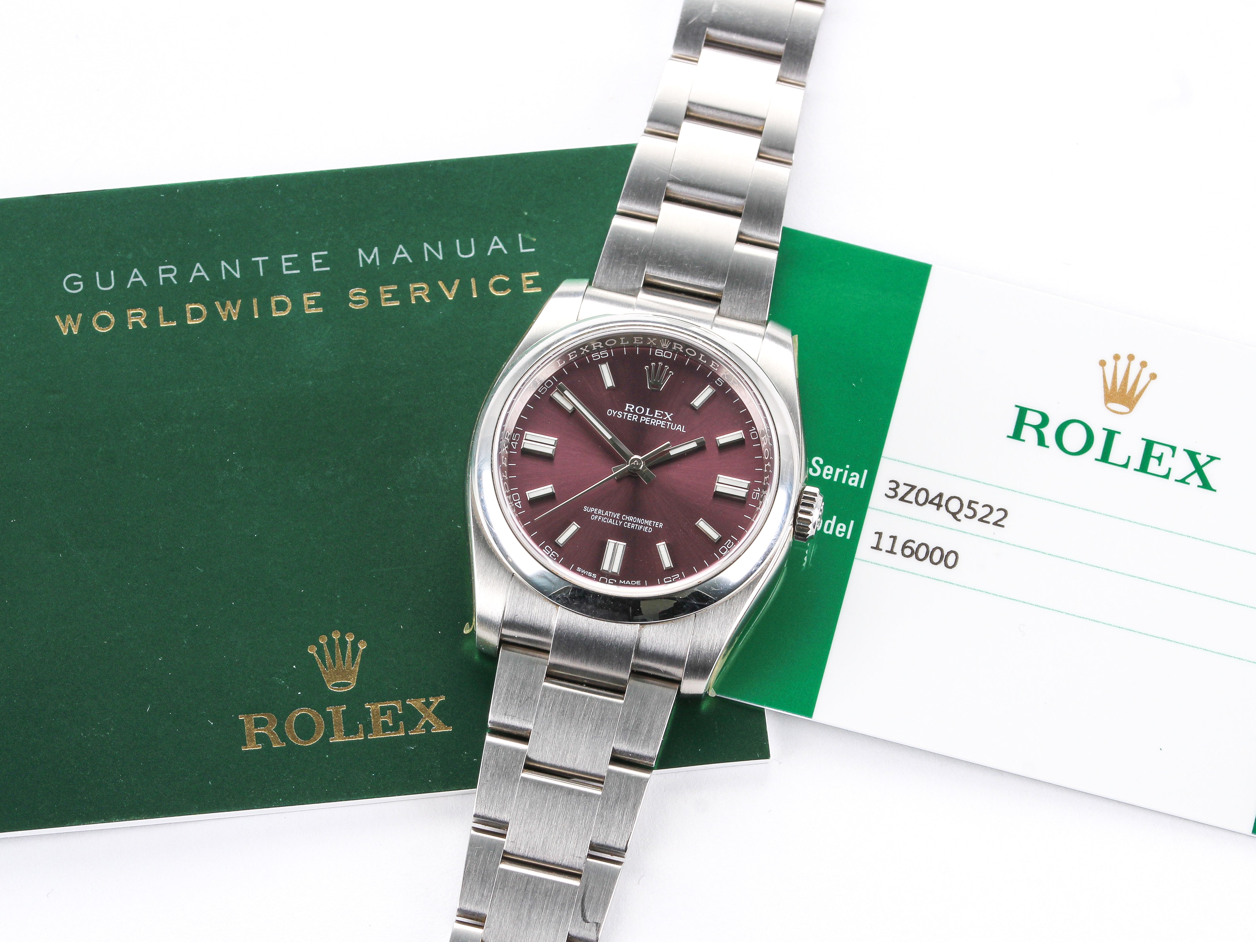Rolex Oyster Perpetual 116000 Grape Dial on Oyster Bracelet with Papers