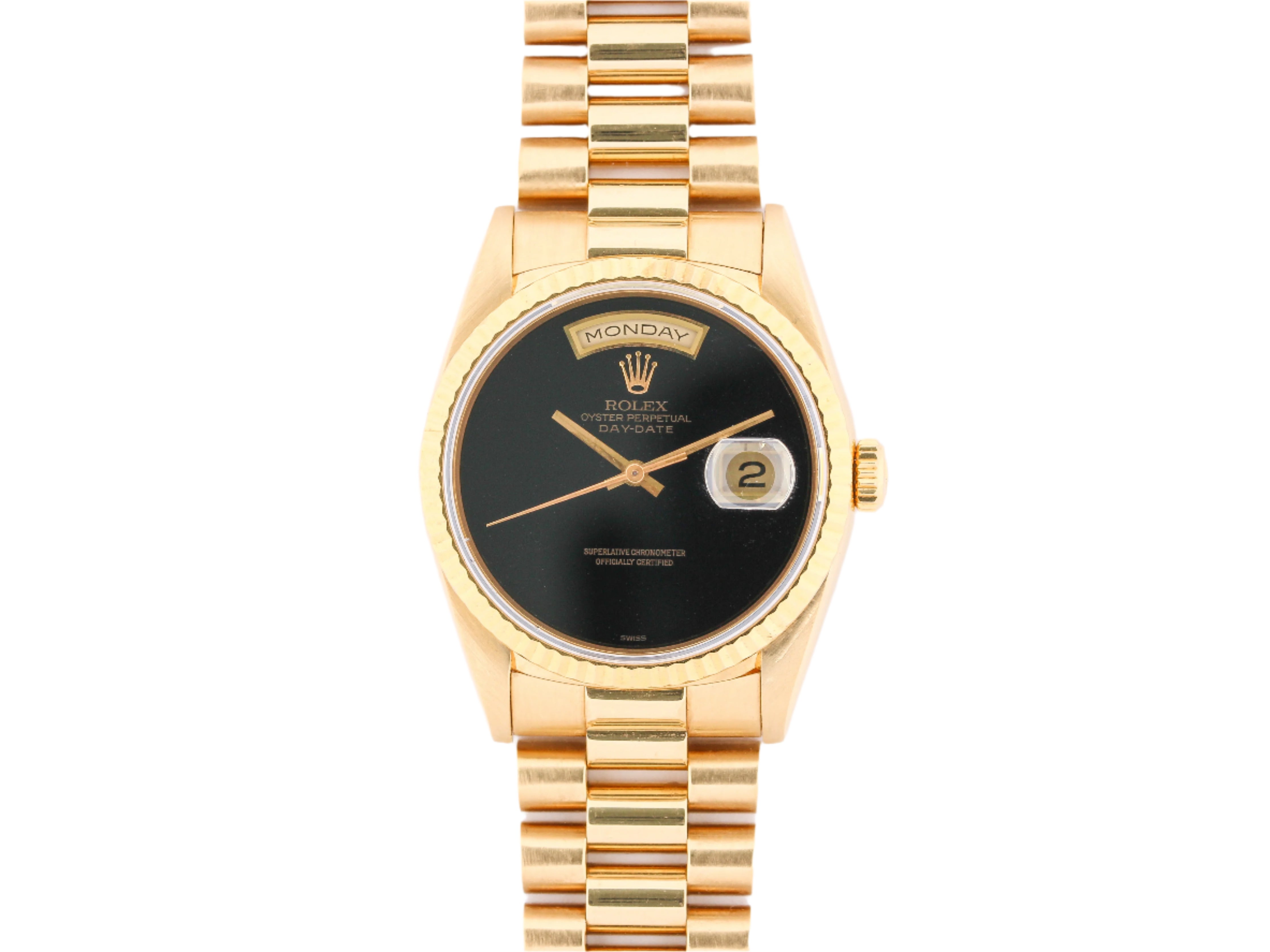 Rolex Day-Date 18038 with Black Onyx Dial in Yellow Gold with Hidden Clasp Bracelet